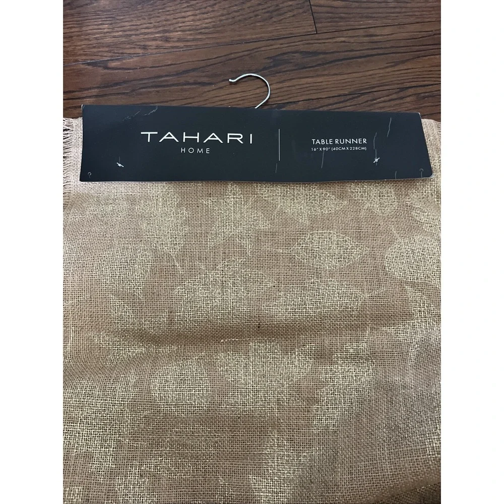 Tahari Home Table Runner 16 X 90 Tan Burlap Gold Color Fall Leaf Thanksgiving
